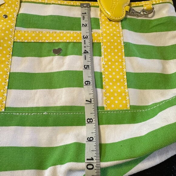 Vintage New Kirra White Canvas Bag with Green Stripes Yellow Trim Purse Beach - Picture 10 of 12